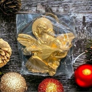Roman Large Gold Glitter Angel Christmas Ornament 6"x5.5" Plastic NWT Vintage